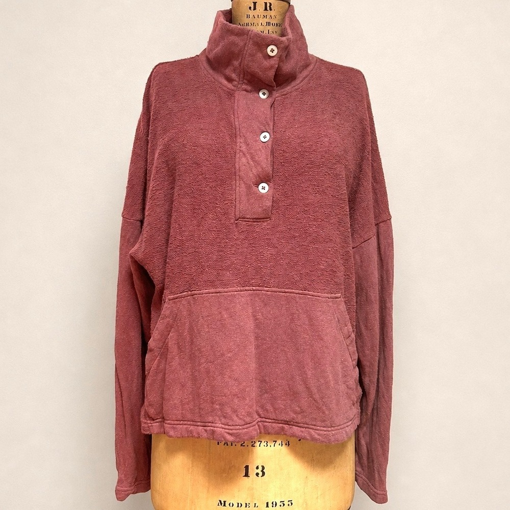 REI Co-op Wallace Lake Fleece Pullover Women M Hemp Cotton Funnel Neck Mauve